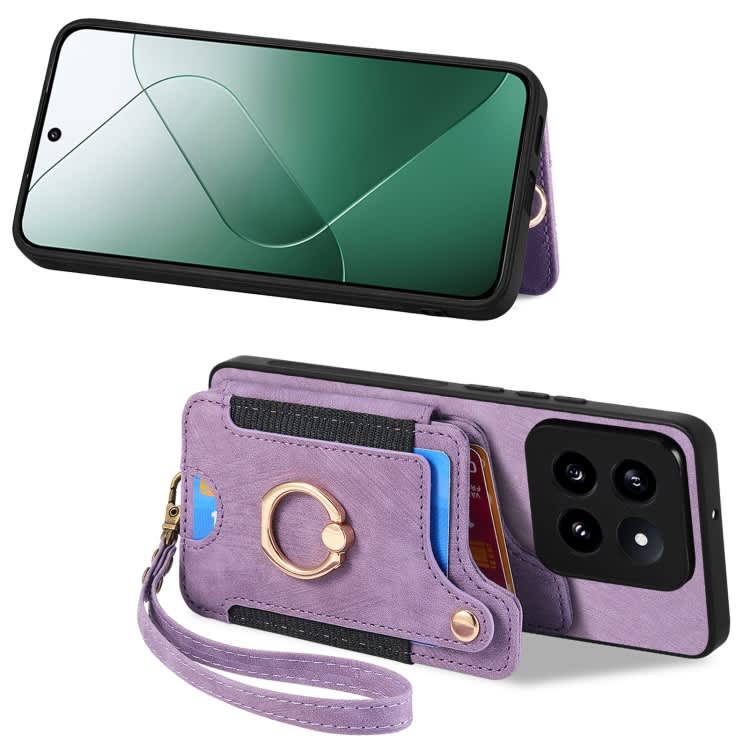 For Xiaomi 14 Pro Retro Skin-feel Ring Multi-card RFID Wallet Phone Case(Purple)