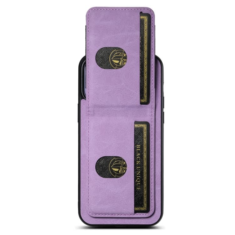 For iPhone 14 Pro Max Suteni H03 Litchi Leather Card Bag Stand Back Phone Case(Purple)