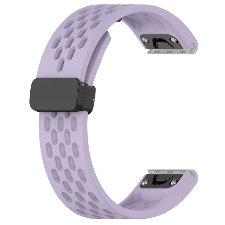 For Garmin Fenix 7 / Fenix 7 Pro 22mm Holes Magnetic Folding Buckle Silicone Watch Band(Purple)