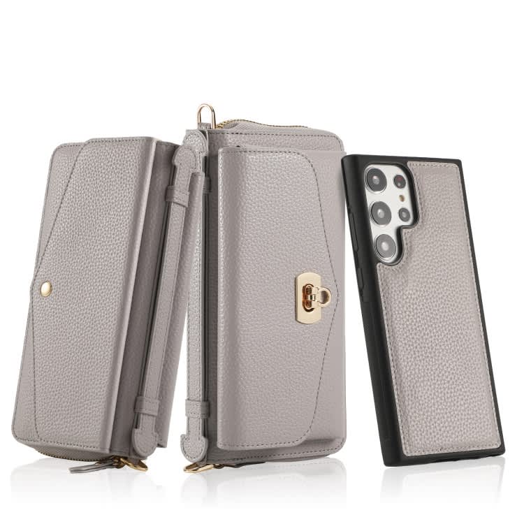 For Samsung Galaxy S23 Ultra 5G Crossbody Multi-functional Zipper Wallet Litchi Leather Phone Case(