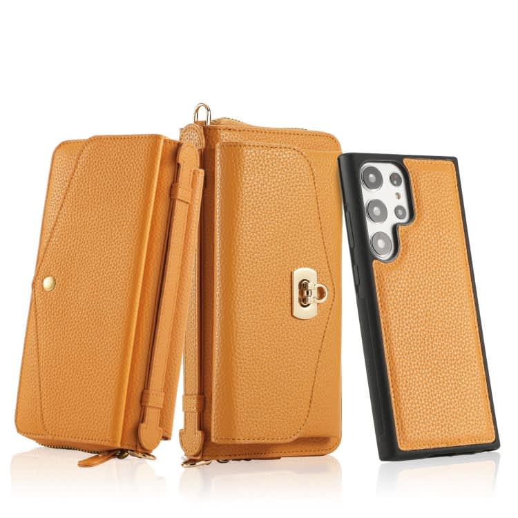 For Samsung Galaxy S23+ 5G Crossbody Multi-functional Zipper Wallet Litchi Leather Phone Case(Orang