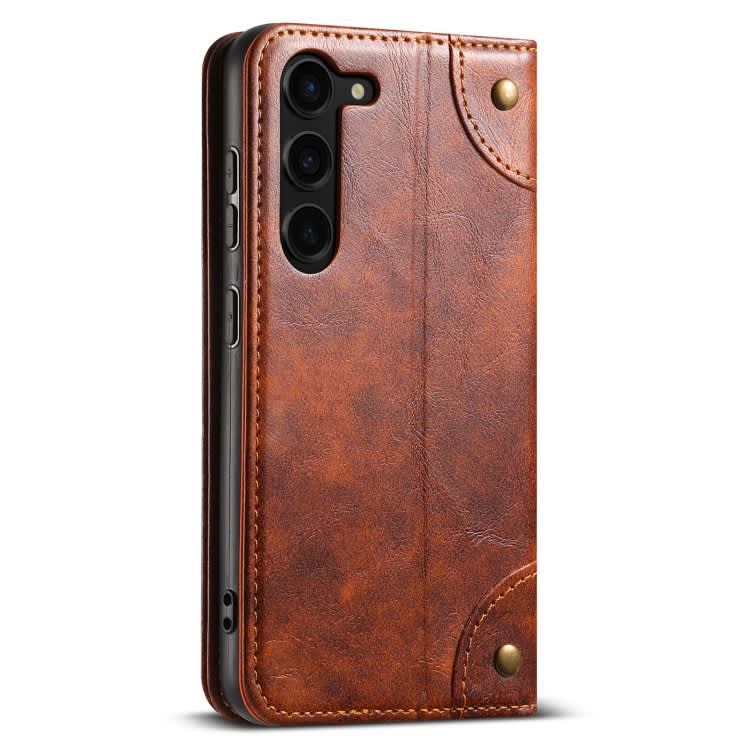 For Samsung Galaxy S24+ 5G Suteni Baroque Calf Texture Buckle Wallet Leather Phone Case(Khaki)