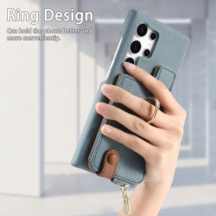 For Samsung Galaxy S24 Ultra 5G Litchi Leather Oil Edge Ring Zipper Wallet Back Phone Case(Blue)