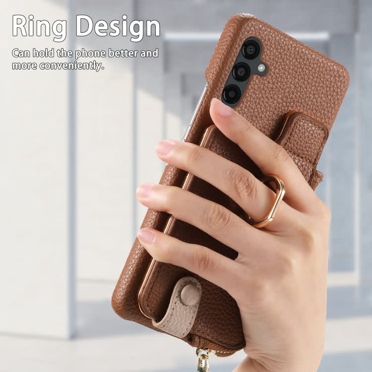 For Samsung Galaxy A54 5G Litchi Leather Oil Edge Ring Zipper Wallet Back Phone Case(Brown)