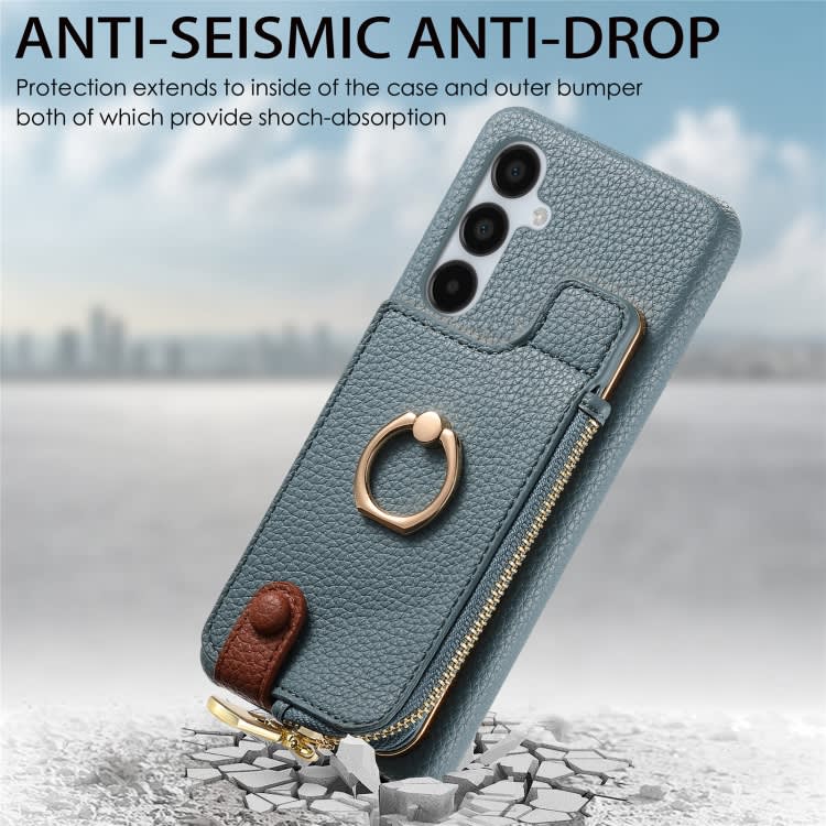 For Samsung Galaxy A15 Litchi Leather Oil Edge Ring Zipper Wallet Back Phone Case(Blue)