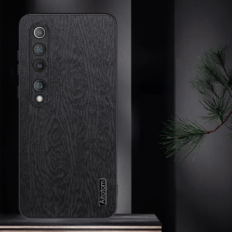 For Xiaomi Mi 10 Tree Bark Leather Shockproof Phone Case(Black)