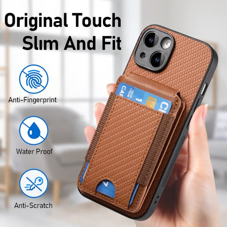 For iPhone 11 Pro Carbon Fiber Vertical Flip Wallet Stand Phone Case(Brown)