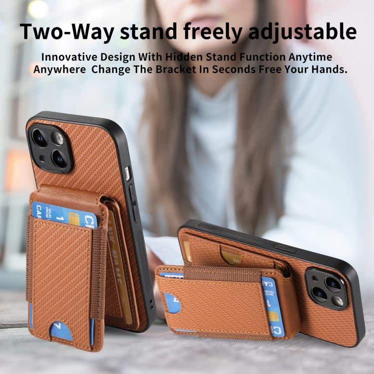 For iPhone 6 Plus / 6s Plus Carbon Fiber Vertical Flip Wallet Stand Phone Case(Brown)