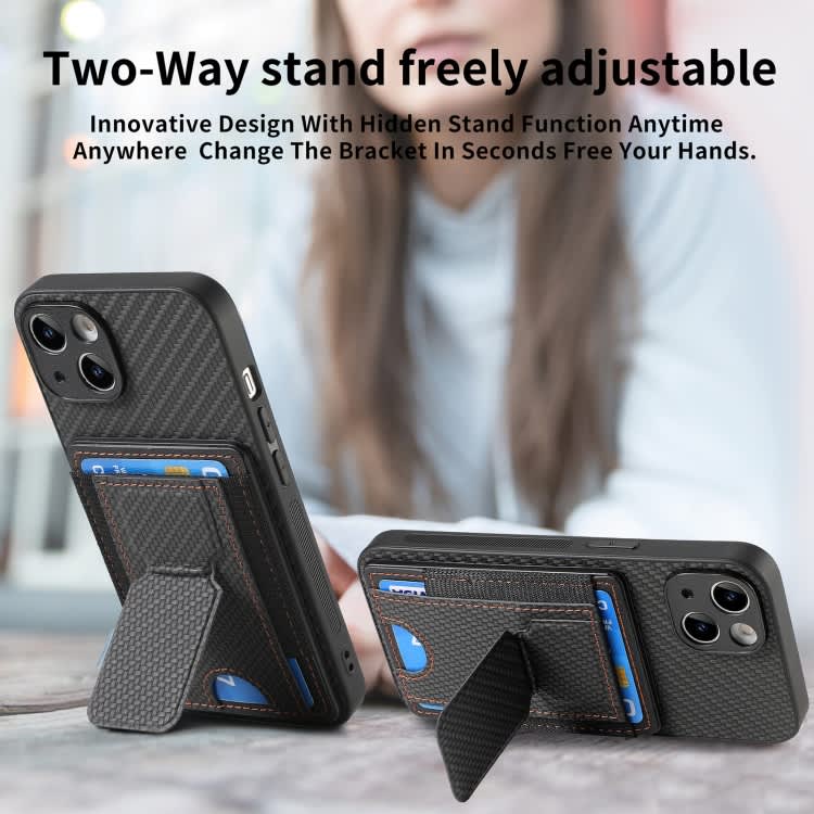 For iPhone X / XS Carbon Fiber Fold Stand Elastic Card Bag Phone Case(Black)