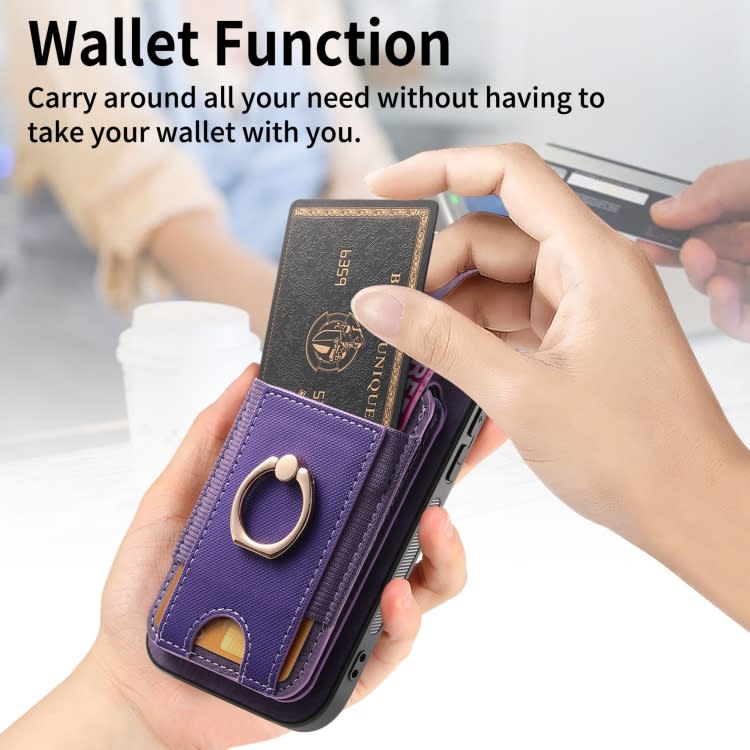 For iPhone 12 Retro Splitable Magnetic Stand Card Bag Leather Phone Case(Purple)