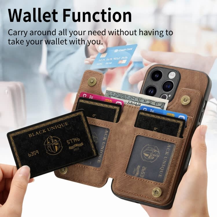 For iPhone 14 Pro Max Retro Leather Zipper Wallet Back Phone Case(Brown)