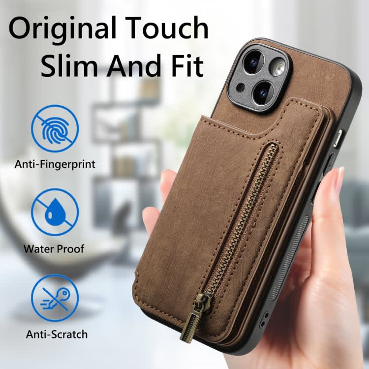 For iPhone XS Max Retro Leather Zipper Wallet Back Phone Case(Brown)