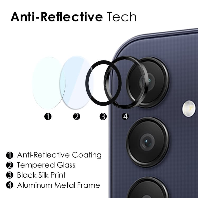 For Samsung Galaxy A25 5G NORTHJO Camera LensCD Vein Metal Ring Tempered Glass Film(Black)