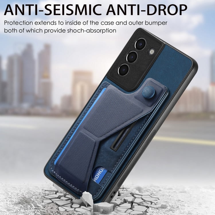 For Samsung Galaxy S21+ 5G II K-shaped Slide Holder Card Slot Phone Case(Blue)