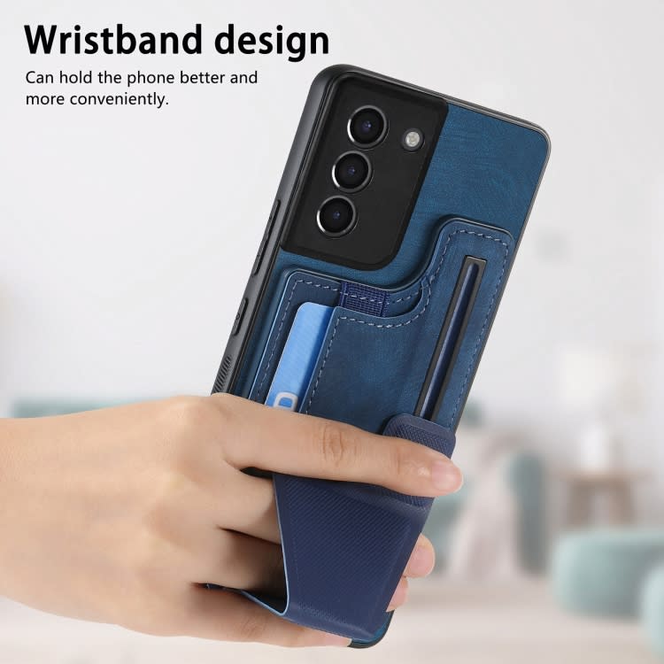 For Samsung Galaxy S21+ 5G II K-shaped Slide Holder Card Slot Phone Case(Blue)