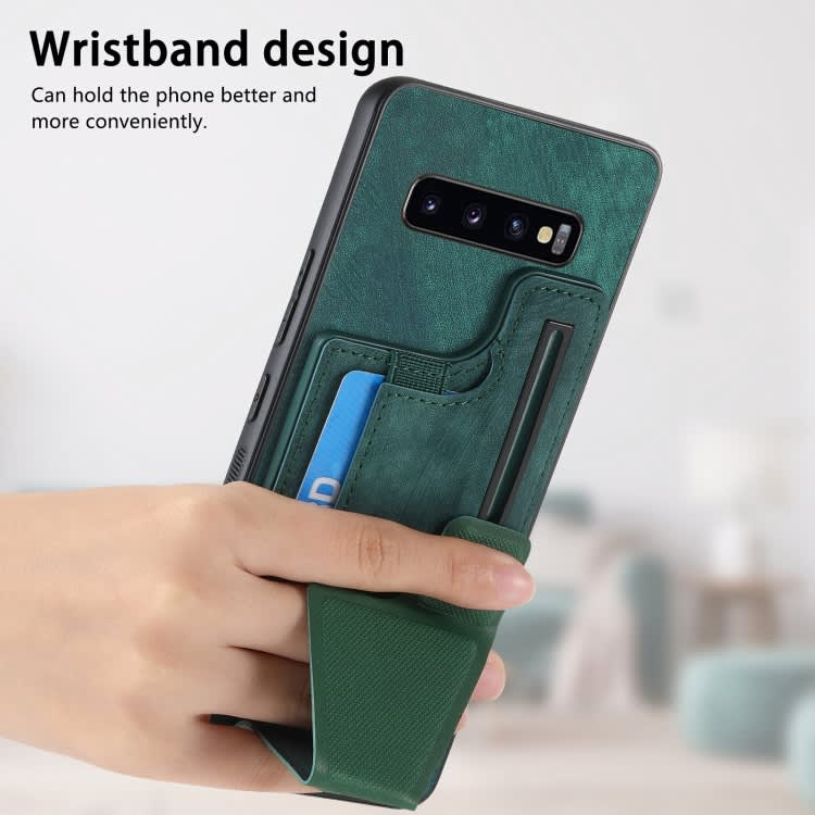 For Samsung Galaxy S10+ II K-shaped Slide Holder Card Slot Phone Case(Green)