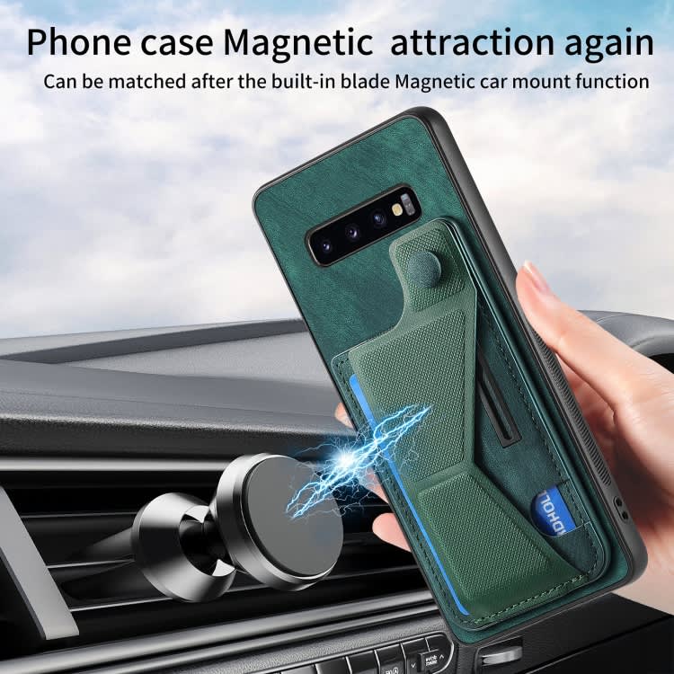 For Samsung Galaxy S10+ II K-shaped Slide Holder Card Slot Phone Case(Green)
