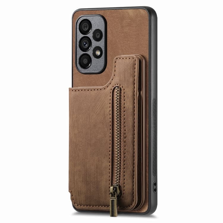 For Samsung Galaxy A51 5G Retro Leather Zipper Wallet Back Phone Case(Brown)