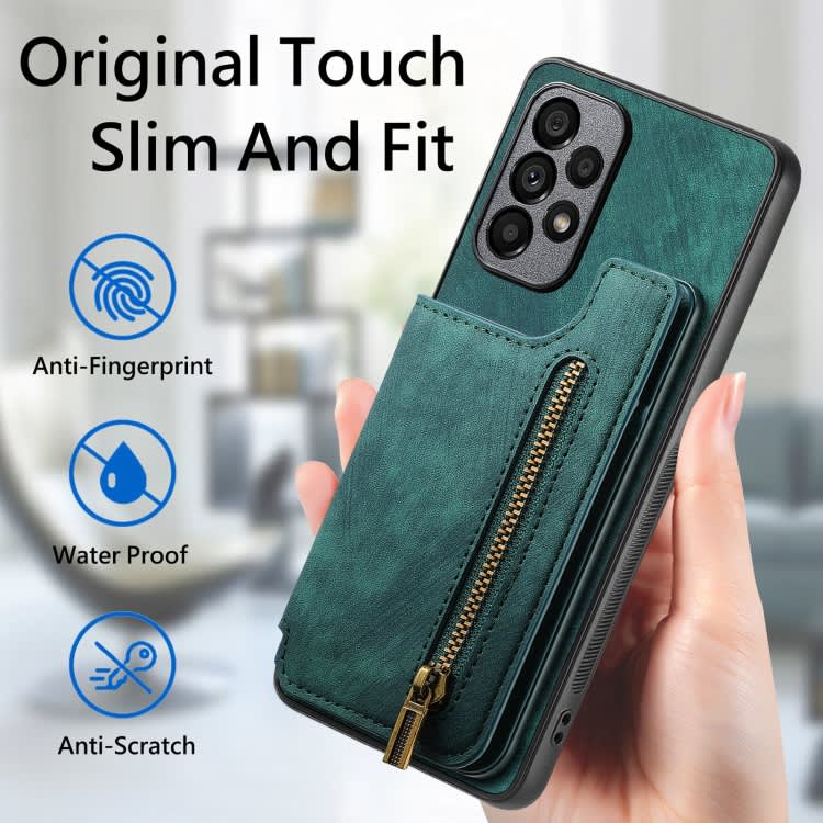 For Samsung Galaxy A51 Retro Leather Zipper Wallet Back Phone Case(Green)