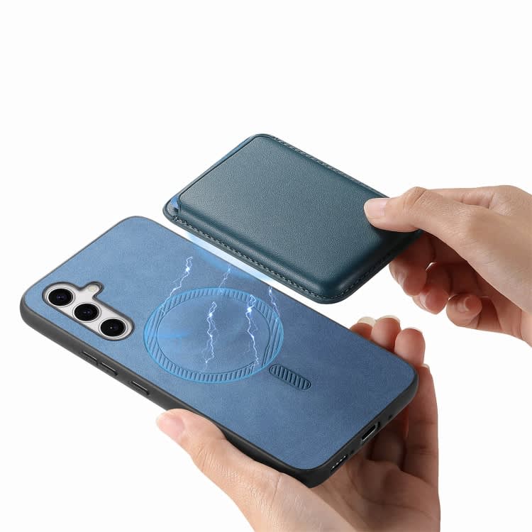 For Samsung Galaxy S23+ 5G Retro Magsafe Card Bag PU Back Cover Phone Case(Blue)