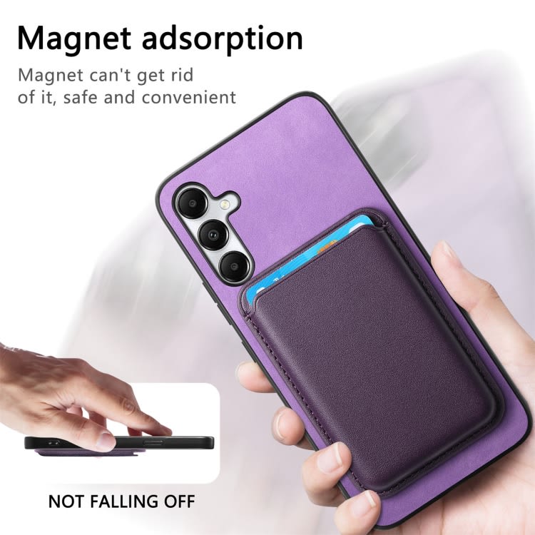For Samsung Galaxy A05S Retro Magsafe Card Bag PU Back Cover Phone Case(Purple)