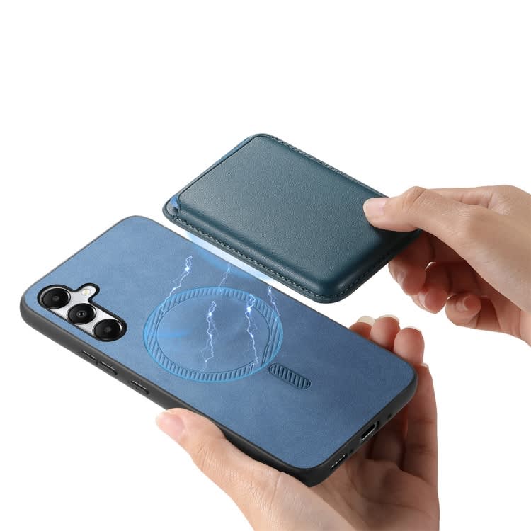 For Samsung Galaxy A14 Retro Magsafe Card Bag PU Back Cover Phone Case(Blue)