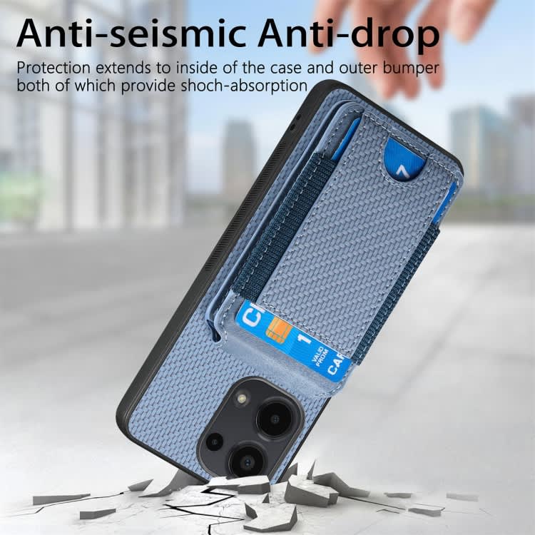 For Xiaomi Redmi 9A Carbon Fiber Vertical Flip Wallet Stand Phone Case(Blue)