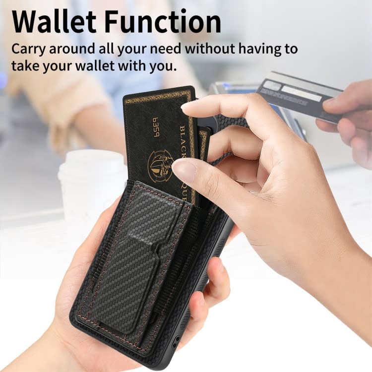 For Xiaomi Redmi Note 13 5G Carbon Fiber Fold Stand Elastic Card Bag Phone Case(Black)