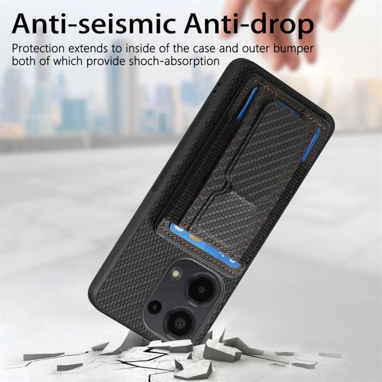 For Xiaomi Poco X5 Carbon Fiber Fold Stand Elastic Card Bag Phone Case(Black)
