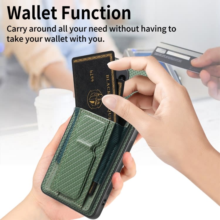For Xiaomi Poco M5 4G Carbon Fiber Fold Stand Elastic Card Bag Phone Case(Green)