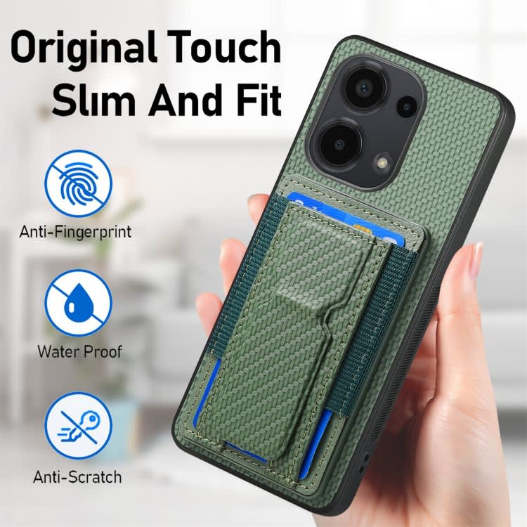 For Xiaomi Poco M5 4G Carbon Fiber Fold Stand Elastic Card Bag Phone Case(Green)