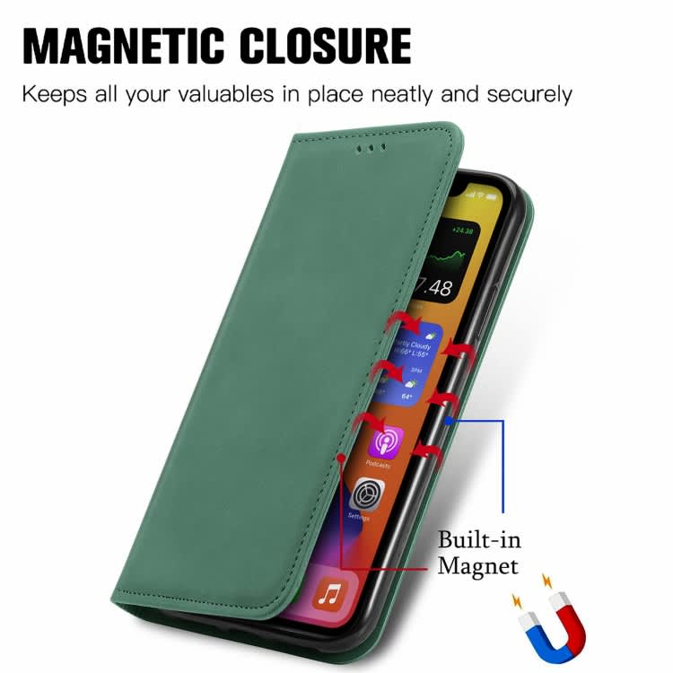 For Samsung Galaxy M55 Retro Skin Feel Magnetic Leather Phone Case(Green)