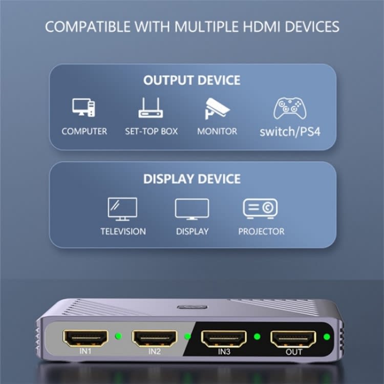 Q803 For TV / Monitor / Camera 8K HDMI 3-in-1-out Switch Converter with USB-C 5V Port