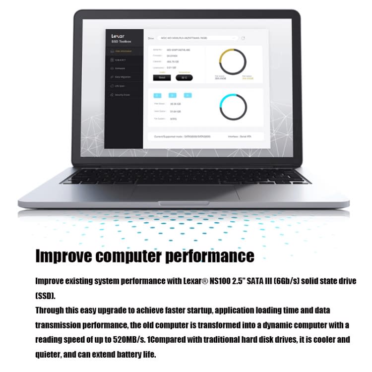 Lexar NS100 2.5 inch SATA3 Notebook Desktop SSD Solid State Drive, Capacity: 512GB(Gray)