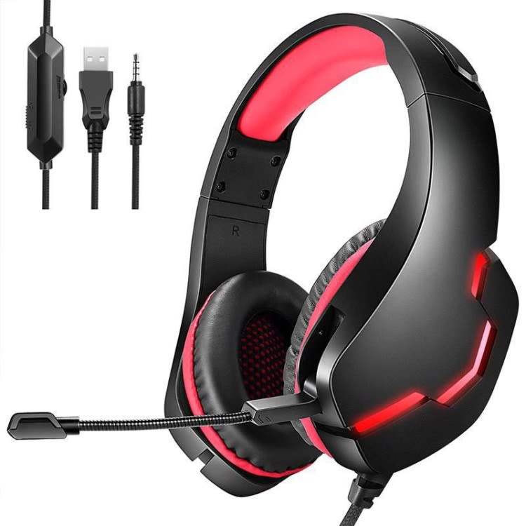 J10 Wired Gaming Headset Gaming Luminous Headset(Black Red)
