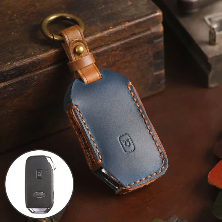 For Kia Sorento Hallmo Car Cowhide Leather Key Protective Cover Key Case(Blue)