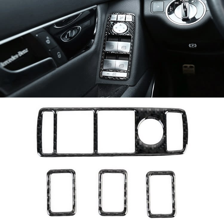 4 PCS Car Window Lift Panel Carbon Fiber Decorative Sticker for Mercedes-Benz W204