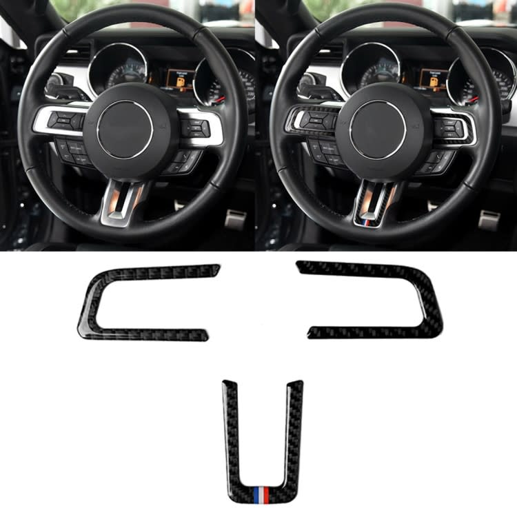 Car USA Color Carbon Fiber Steering Wheel Decorative Sticker for Ford Mustang 2015-2017