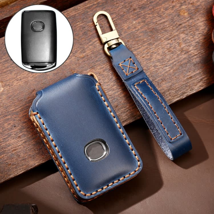 Hallmo Car Cowhide Leather Key Protective Cover Key Case for New Mazda Axela(Blue)