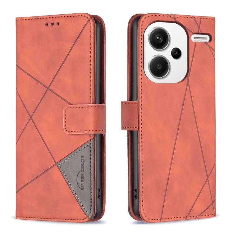 For Xiaomi Redmi Note 13 Pro+ 5G Magnetic Buckle Rhombus Texture Leather Phone Case(Brown)