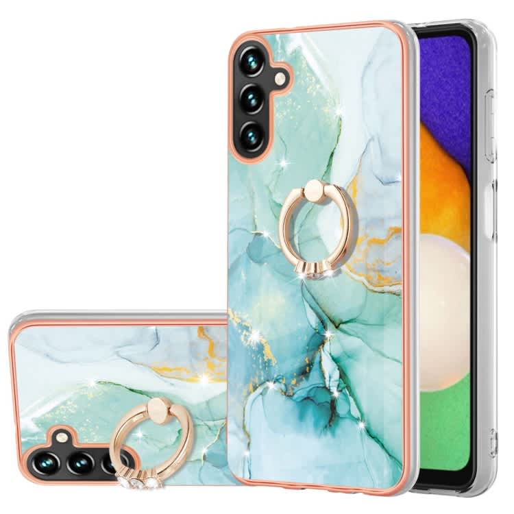 For Samsung Galaxy A55 Electroplating Marble IMD TPU Phone Case with Ring Holder(Green 003)