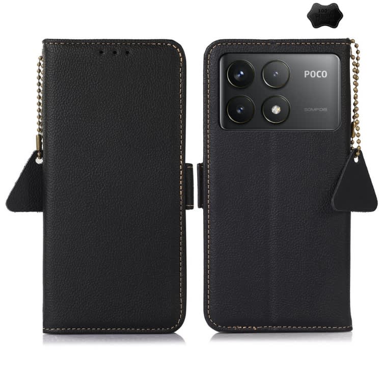For Xiaomi POCO F6 Pro Side-Magnetic TJ Genuine Leather RFID Phone Case(Black)