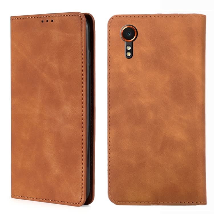 For Samsung Galaxy Xcover 7 5G Skin Feel Magnetic Leather Phone Case(Light Brown)