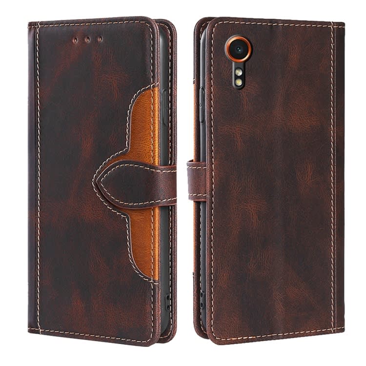 For Samsung Galaxy Xcover 7 5G Skin Feel Magnetic Buckle Leather Phone Case(Brown)