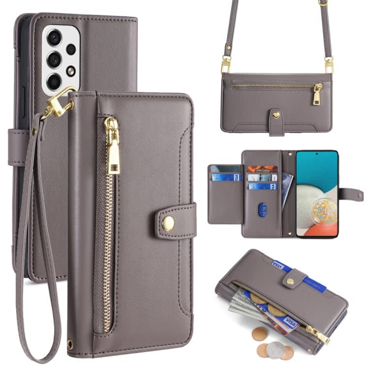 For Samsung Galaxy A53 5G Sheep Texture Cross-body Zipper Wallet Leather Phone Case(Grey)