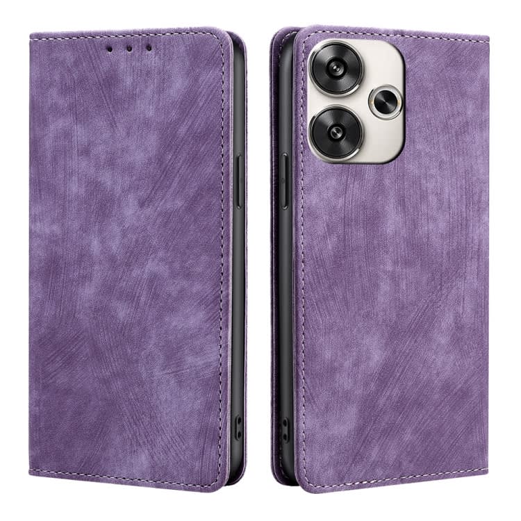 For Xiaomi Redmi Turbo 3 5G RFID Anti-theft Brush Magnetic Leather Phone Case(Purple)