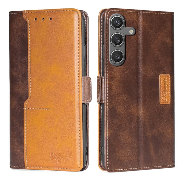 For Samsung Galaxy S24 5G Contrast Color Side Buckle Leather Phone Case(Dark Brown + Gold)