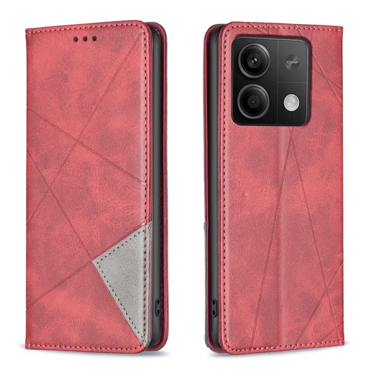 For Xiaomi Redmi Note 13 Rhombus Texture Magnetic Leather Phone Case(Red)