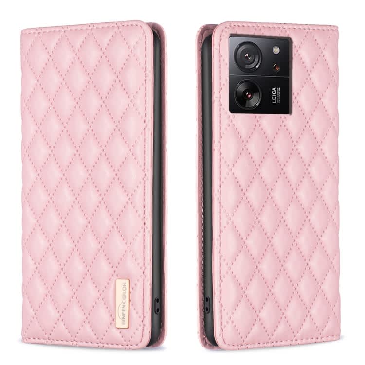 For Xiaomi 13T / 13T Pro / Redmi K60 Ultra Diamond Lattice Magnetic Leather Flip Phone Case(Pink)