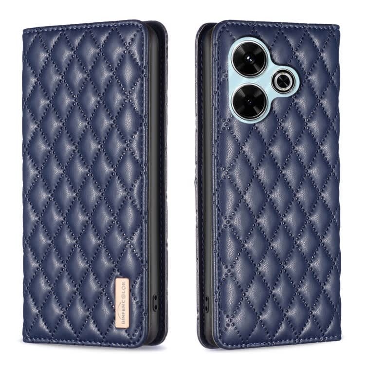 For Xiaomi Poco M6 4G / Redmi 13 4G Diamond Lattice Magnetic Leather Flip Phone Case(Blue)